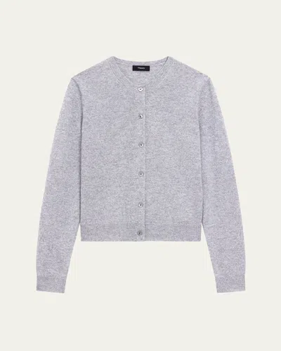 Theory Cashmere Cropped Cardigan Sweater In Gray