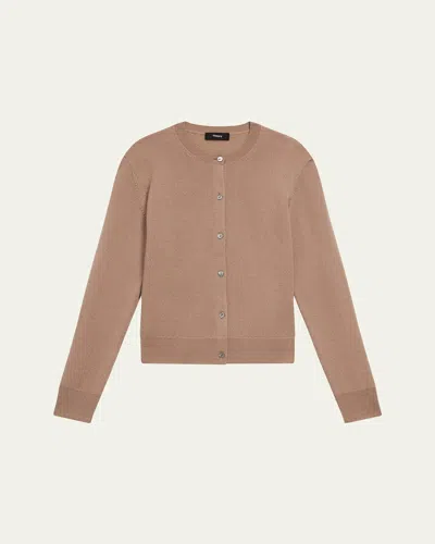 Theory Cashmere Cropped Cardigan Sweater In Royalcamel