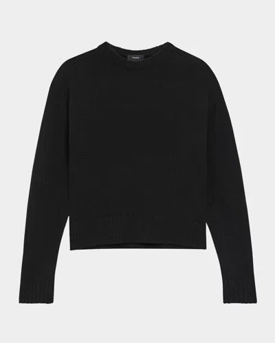 Theory Cashmere Cropped Crewneck Sweater In Black
