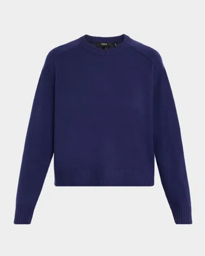 Theory Cropped Crewneck Sweater In Cashmere In Blue