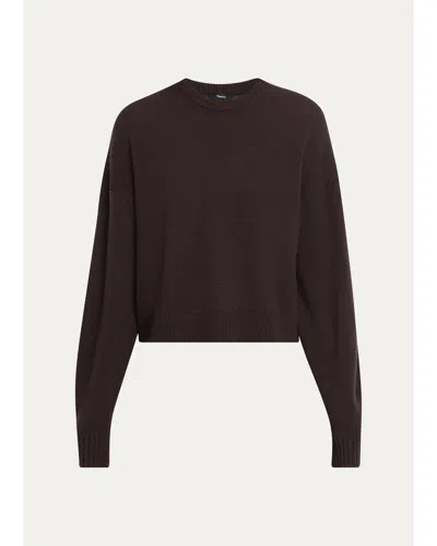 Theory Cashmere Cropped Crewneck Sweater In Cacao