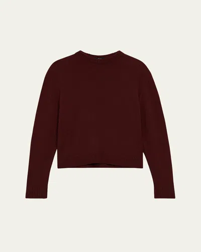 Theory Cashmere Cropped Crewneck Sweater In Cordovan