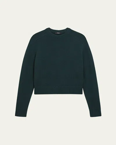 Theory Cashmere Cropped Crewneck Sweater In Green