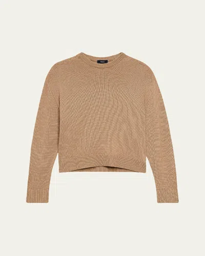 Theory Cashmere Cropped Crewneck Sweater In Royalcamel