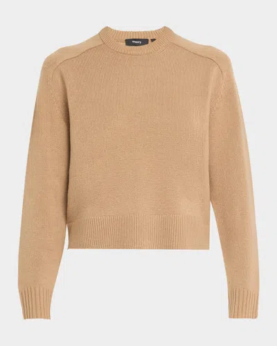Theory Cashmere Cropped Crewneck Sweater In Royalcamel