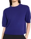 Theory Cashmere Cropped Short Sleeve Sweater In Blue