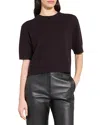 Theory Cashmere Cropped Short Sleeve Sweater In Brown