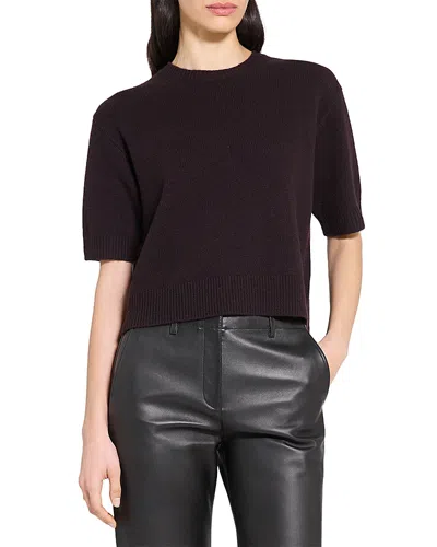 Theory Cashmere Cropped Short Sleeve Sweater In Brown