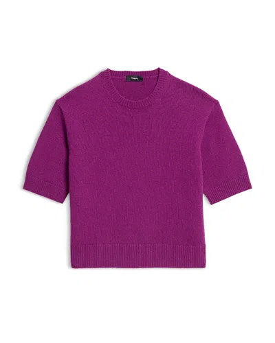 Theory Cashmere Cropped Short Sleeve Sweater In Purple