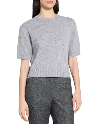 Theory Cashmere Cropped Short Sleeve Sweater In Gray