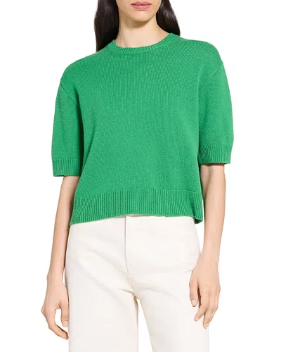 Theory Cashmere Cropped Short Sleeve Sweater In Green