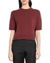 Theory Cashmere Cropped Short Sleeve Sweater In Red