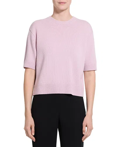 Theory Cashmere Cropped Short Sleeve Sweater In Pink