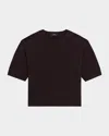 Theory Cashmere Cropped Short Sleeve Sweater In Brown
