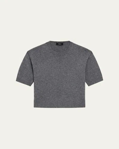 Theory Cashmere Cropped Short-sleeve T-shirt In Lt Chrcl