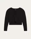 Theory Cashmere Cropped V-neck Pullover Sweater In Black