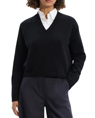 Theory Cashmere Cropped V Neck Sweater In Black