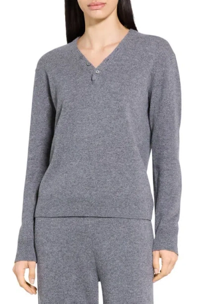 Theory Cashmere Henley Sweater In Gray