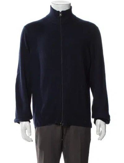Pre-owned Theory Cashmere Mock Neck Cardigan In Blue