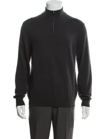 Pre-owned Theory Cashmere Mock Neck Polo Sweater In Green