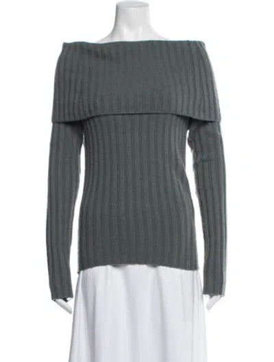 Pre-owned Theory Cashmere Off-the-shoulder Sweater In Blue