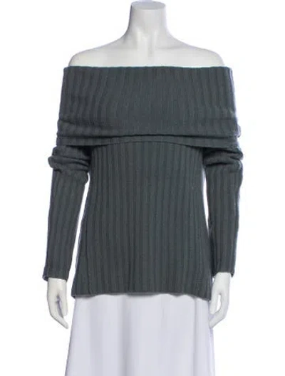Pre-owned Theory Cashmere Off-the-shoulder Sweater In Gray