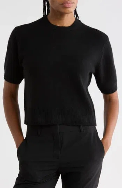 Theory Cashmere Short Sleeve Crop Sweater In Black