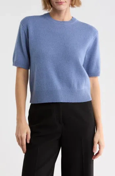 Theory Cashmere Short Sleeve Crop Sweater In Blue
