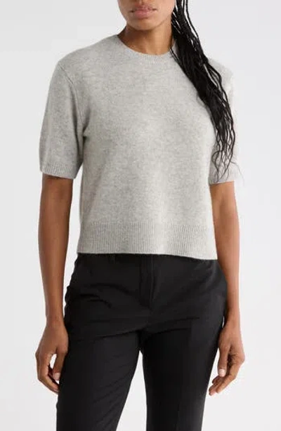 Theory Cashmere Short Sleeve Crop Sweater In Gray