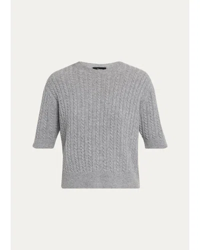 Theory Cashmere Short-sleeved Crop Sweater In Gray