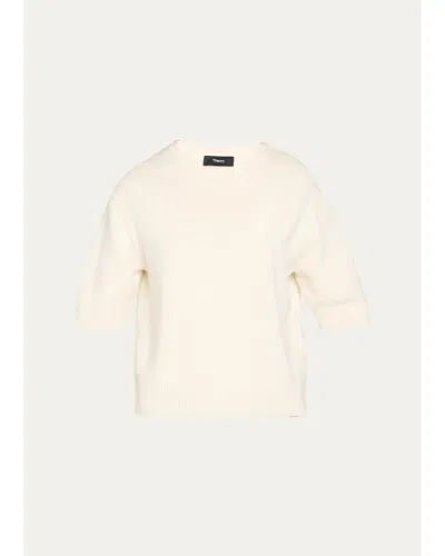 Theory Cashmere Short-sleeved Crop Sweater In Pink