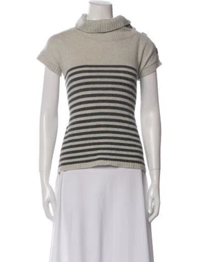 Pre-owned Theory Cashmere Striped Sweater In White