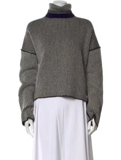 Pre-owned Theory Cashmere Striped Sweater In White