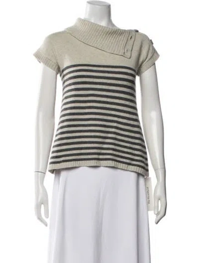 Pre-owned Theory Cashmere Striped Sweater In White