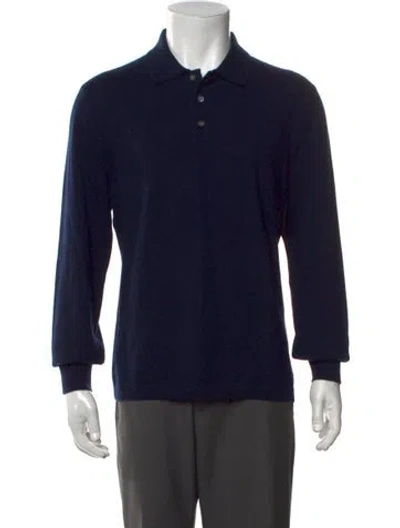 Pre-owned Theory Cashmere V-neck Polo Sweater W/ Tags In Blue
