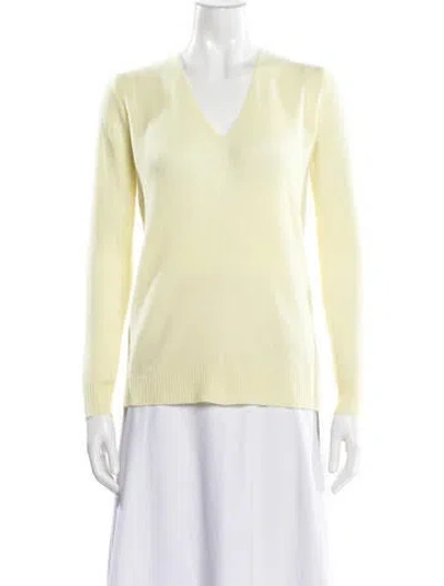 Pre-owned Theory Cashmere V-neck Sweater In Yellow