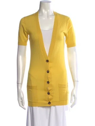 Pre-owned Theory Cashmere V-neck Sweater In Yellow
