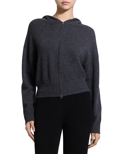 Theory Cashmere Zip Up Hooded Sweater In Blue