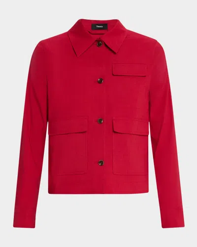Theory Button-fastening Flap-pocket Jacket In Burgundy