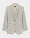Theory Oversized Straight Linen-blend Blazer In Cream Multi