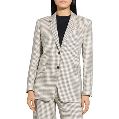 THEORY THEORY CHECK LINEN BLEND BLAZER