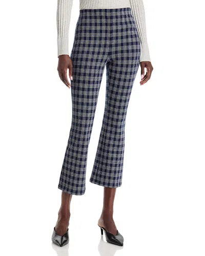 Theory Check Print High Rise Kick Flare Pants In Blue