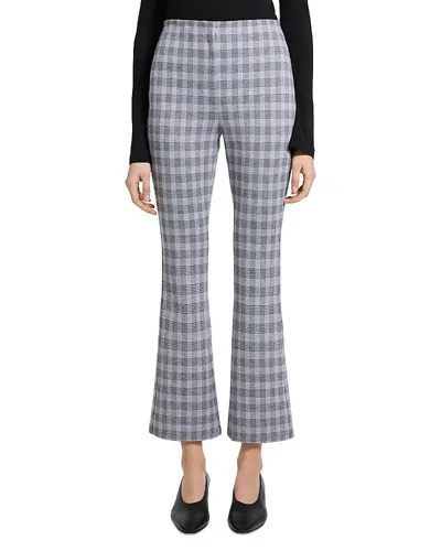 Theory Check Print High Rise Kick Flare Pants In Gray