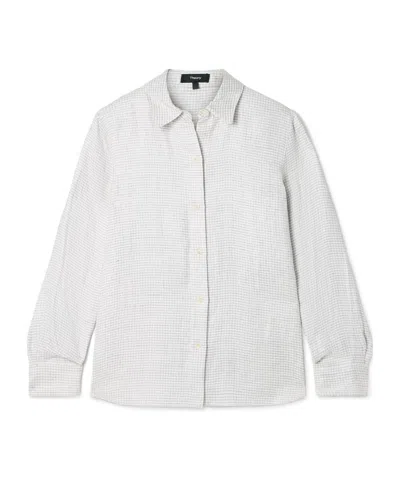 Theory Check-print Shirt In Gray