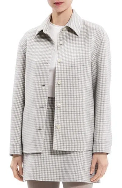 Theory Check Wool Shirt Jacket In Grey/ivory
