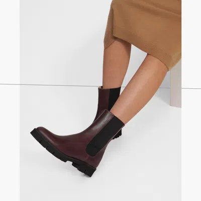 Theory Chelsea Bootie In Glossed Leather In Oxblood