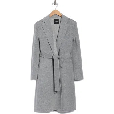 Theory Chevron Belted Wool Coat In Gray