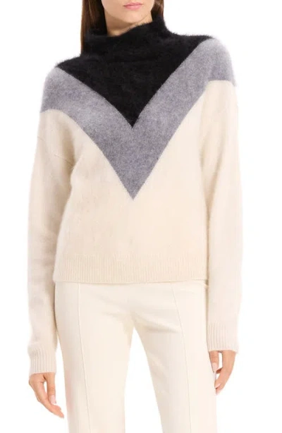 Theory Chevron Yoke Brushed Cashmere Sweater In Neutral