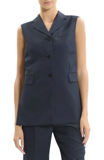 Theory Cinch Detail Notch Neck Vest In Blue