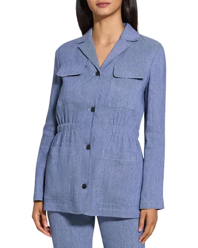 Theory Denim Pattern Cinched Waist Linen Blend Jacket In Light Denim